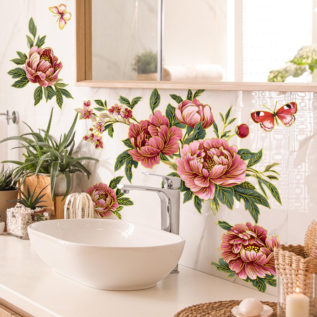 Tj11003 Creative Big Flower Pink Flower Wall Sticker Beautify Decoration Living Room Bedroom Background Self-Adhesive Wall Sticker