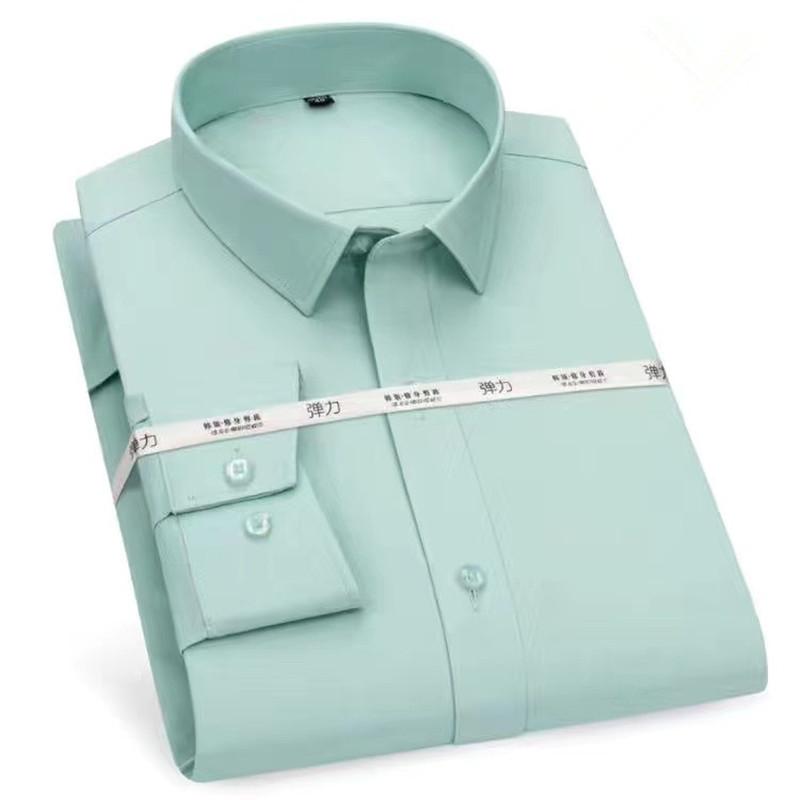 Men's Dress Shirt Long Sleeve Free ironing Business Casual Slim-fit Solid Color Social Formal Party Wedding Man Clothes Plus 8XL