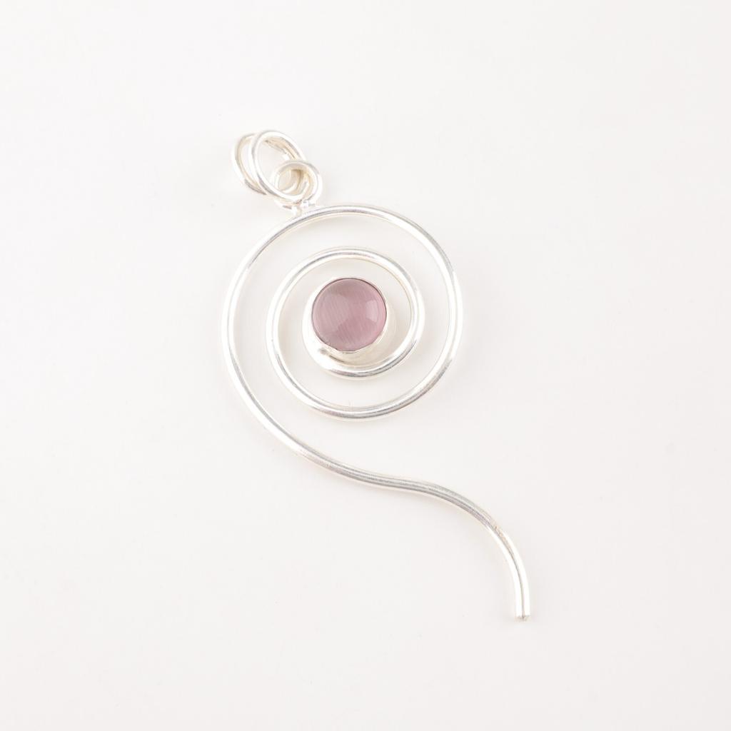 Purple Cat's Eye Gemstone 925 Sterling Silver Jewelry Handmade Round Pendant PP-42-43