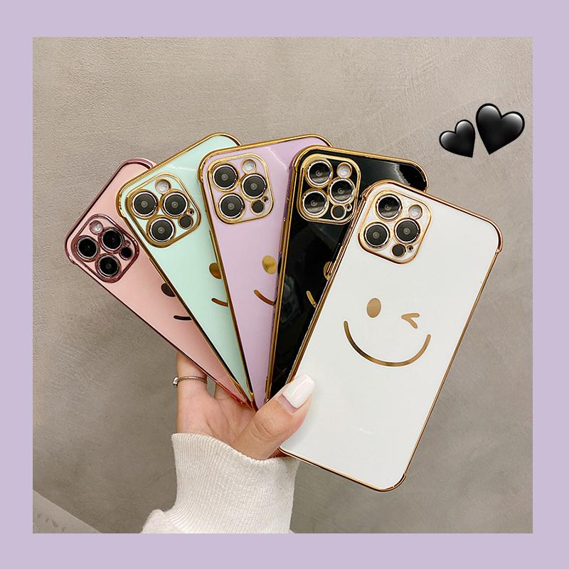 Luxury Gold Plated Cute Smiley Pattern Bumper Case For Iphone 13 12 11 Pro Xs Max X Xr 7 8 Plus Soft Silicone Protection Cover