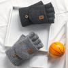 Screen Touch Half Finger Gloves for Students Knitting Thick Warm Gloves Winter Autumn Cuff Gloves Indoor Hand Warmers