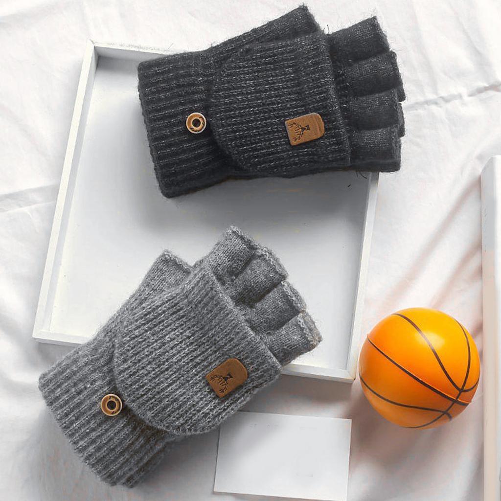 Screen Touch Half Finger Gloves for Students Knitting Thick Warm Gloves Winter Autumn Cuff Gloves Indoor Hand Warmers