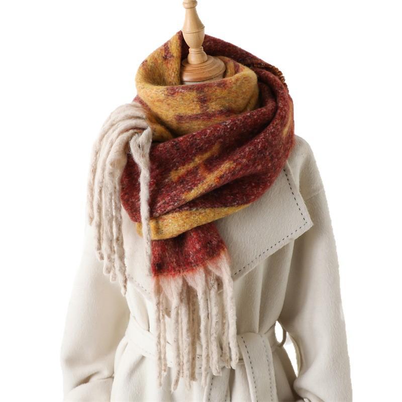Striped Letter Color Matching Imitation Cashmere Warm Shawl Scarf Autumn And Winter Fashion Versatile Fringed Commuter Scarf