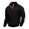 Jacquard Men's Button-Down Stand Collar Patchwork Henley Long-Sleeved Casual Sweatshirt
