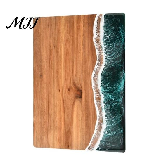 Stylish Kitchen Cutting Board Personalized with Ocean Resin Custom Charcuterie Engraved, Decorative Wood Wedding Gift, Unique for & Housewarming