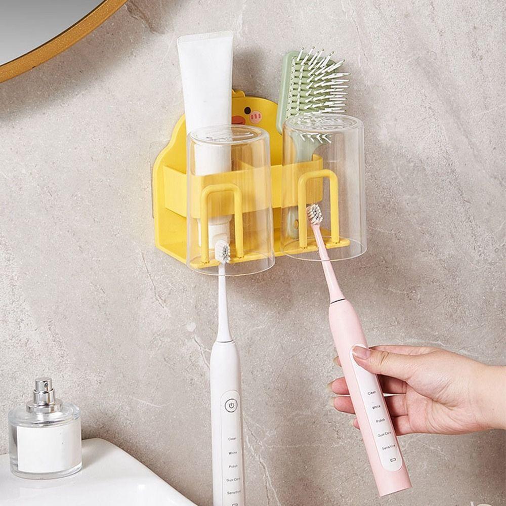 Wall Mounted Duck Toothbrush Holder Plastic Toothpaste Toothbrush Storage Rack Bathroom