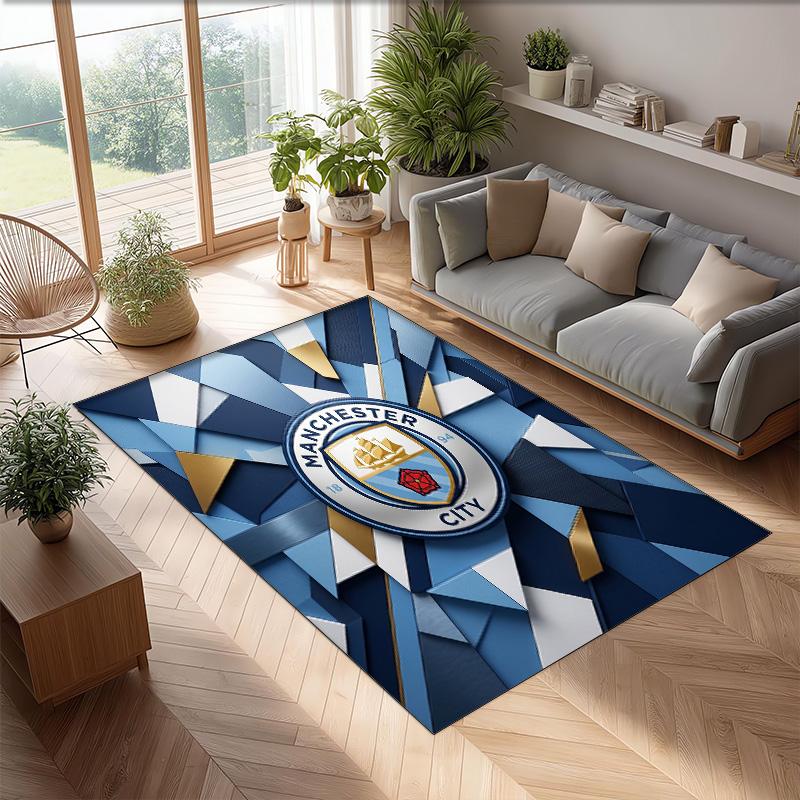Manchester City Printed Flannel Area Rug Non Slip Soft Polyester Floor Carpet Indoor Decor Mat for Bedroom Living Room Sofa