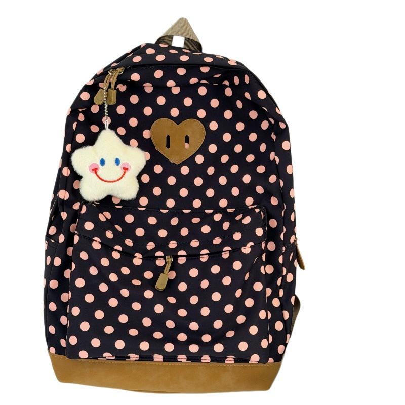 Schoolbag New Korean Retro Polka Dot Backpack Campus Versatile Lightweight High School Student Schoolbag Women's Leisure Travel Backpack