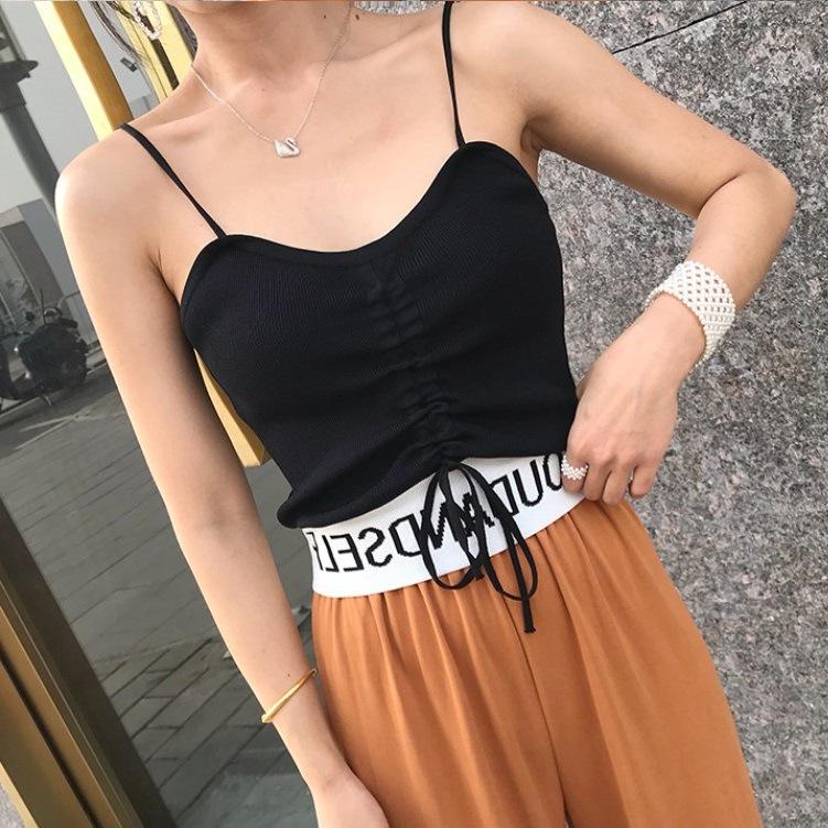 Summer New Style Letter Drawstring Knitted Short Top Sexy Bottoming Shirt Camisole Vest Inner Wear