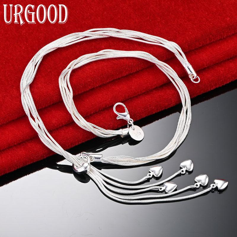 925 Sterling Silver Wedding Jewelry Snake Chain Heart Necklace