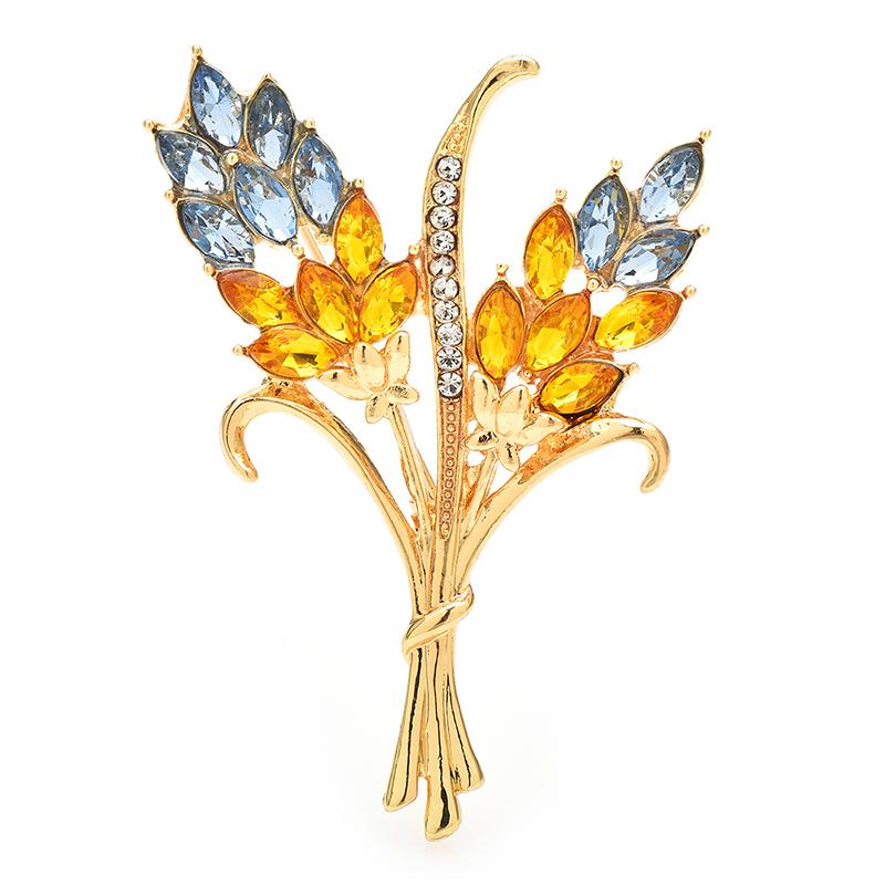 Wuli&baby Beautiful Wheat Designs Brooches Pins Crystal Charming Flowers Plants Casual Party Brooch Fashion Jewelry Gifts