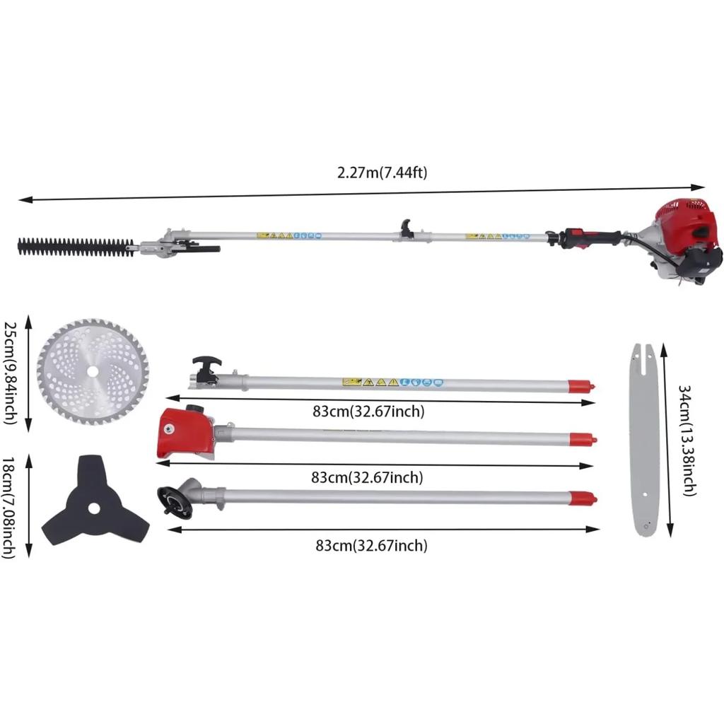 CNCEST 51.7CC 2-Stroke Extendable Chainsaw Tree Trimmer, 4-in-1 Multi-Functional Trimming Tool, Brush Cutter and Long Pole Saws