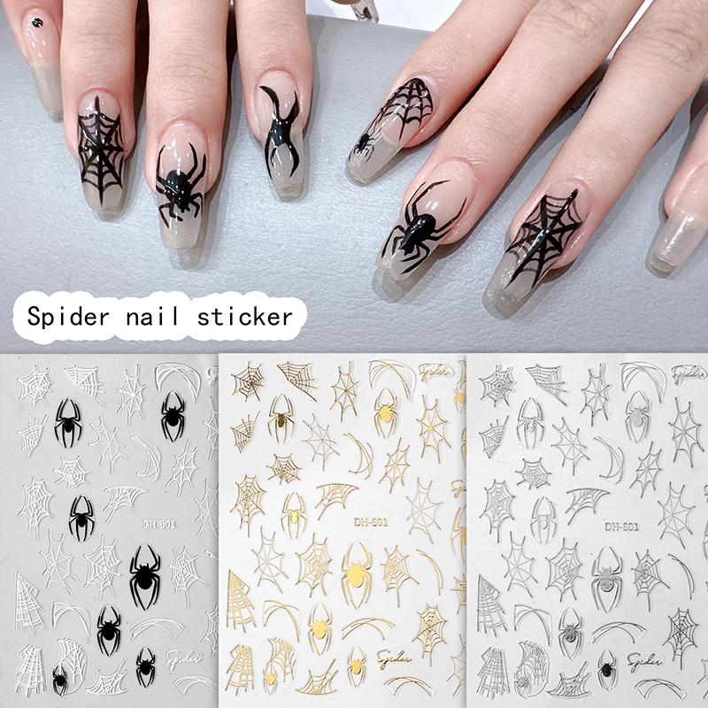 Pinturas Formato Aranha Dourada Preto e Branco Adesivo de Unha Realce Adesivo Decalque de Unha Acessórios Patch