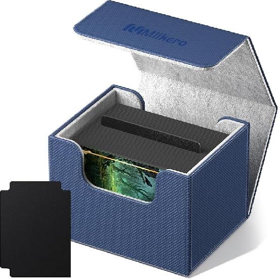 Mlikero Card Deck Case for Trading Cards 1800+, Trading Card Storage Box with 10 Dividers and 3 Foam Stoppers, Leather Magnetic Closure Commander