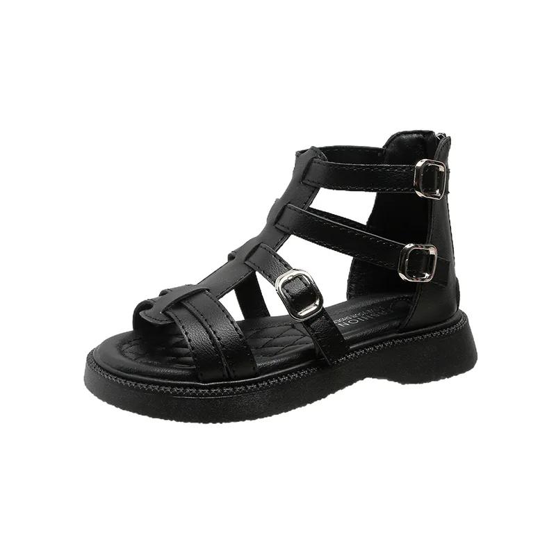 Children's Roman Shoes 2024 Summer Fashion Beach Shoes Boys&Girls Soft Sole Chic Princess Shoes Students Simple Sandals Non-Slip