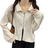 Women's High-End Waffle Knit Polo Collar Sweatshirt Jacket, Autumn Double Zipper Cardigan, Korean Style Student Top
