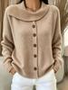 European & American Women's Knit Cardigan Sweater Coat with Irregular Lapel - Autumn/Winter Style, Solid Color, Buttoned