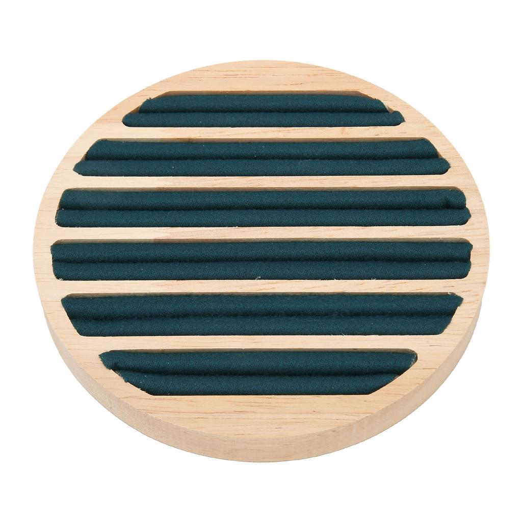 Wood 6 Slots Round Shape Ring Earring Storage Tray Green Flannel Display Jewelry Holder