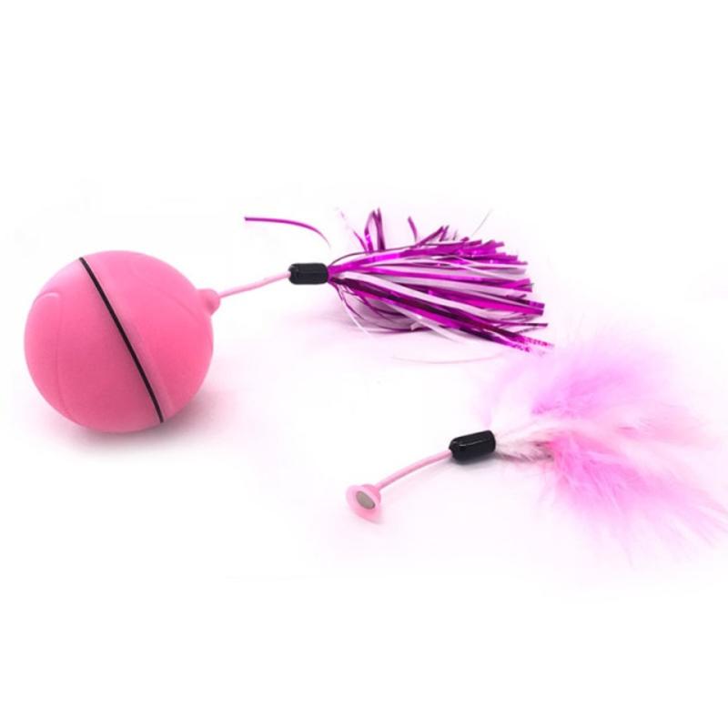 Electric Toys for Cat Roll Smart Ball Toy for Cat Laser Toy Cat Feather Toys for Cats Interactive Magic Ball USB Battery | Cat Toys (Pink)