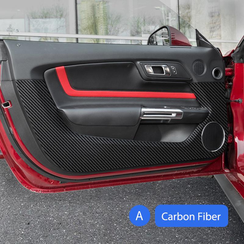 Leather Carbon Fibre Car Door Anti Kick Mats Threshold Strip Protector Trims Stickers For Ford Mustang 2015-2024 Accessories