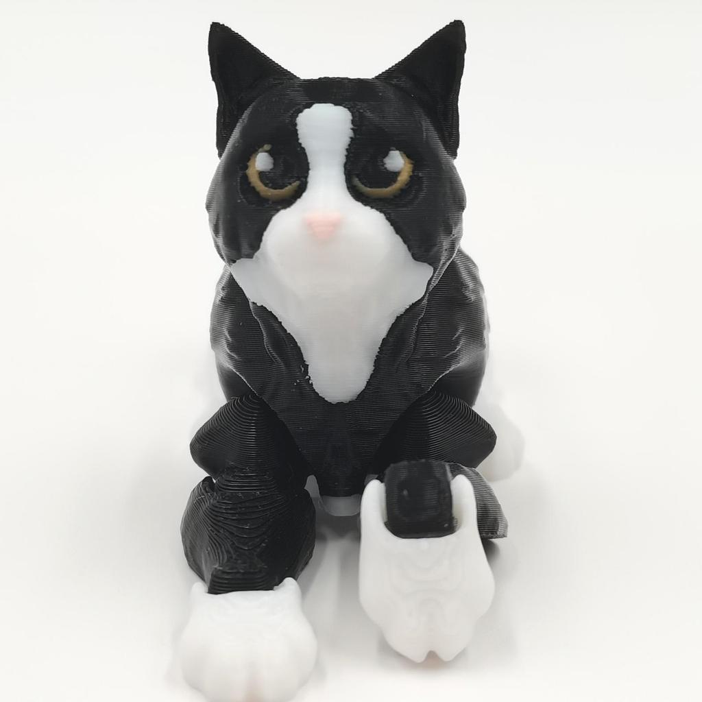 3D Printed Realistic Black Cat Model Toy with Movable Joints