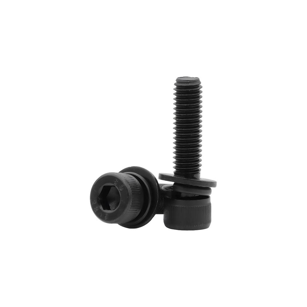 High-Strength Black Socket Head Cap Screws with Washers, Class 12.9, Cylindrical, M2-M12, 3-Piece Set