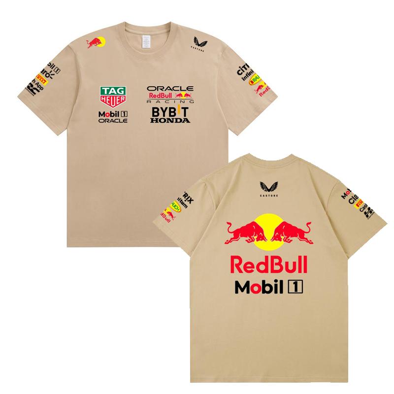Red Bull Heren Dames F1 Raceteam T‑shirt, Zomer Korte Mouw Katoenen T‑shirt, Voor en Achter Print Casual Los Sport Topje, Meerkleurig