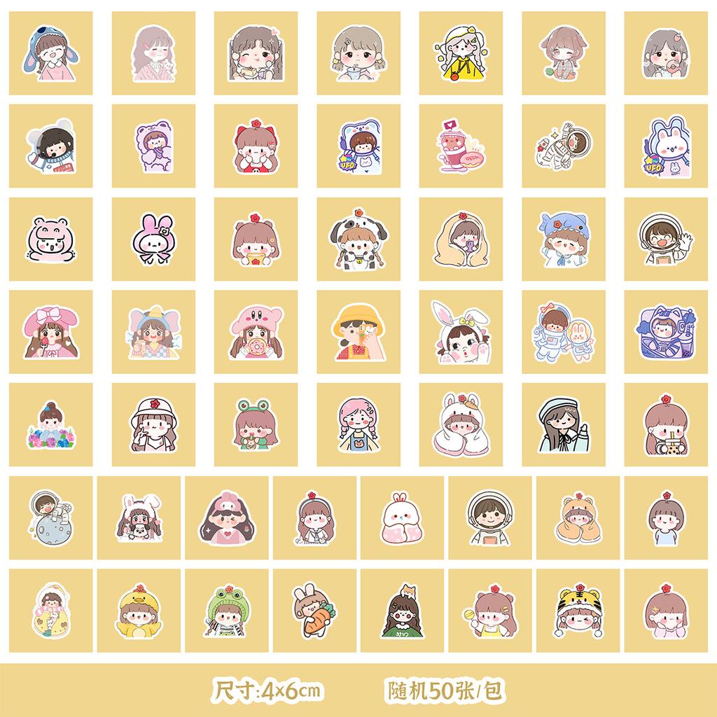 50/100 Cute Little Girl Graffiti Stickers Mobile Phone Water Cup Decoration Waterproof Stickers DIY Hand Account Stickers