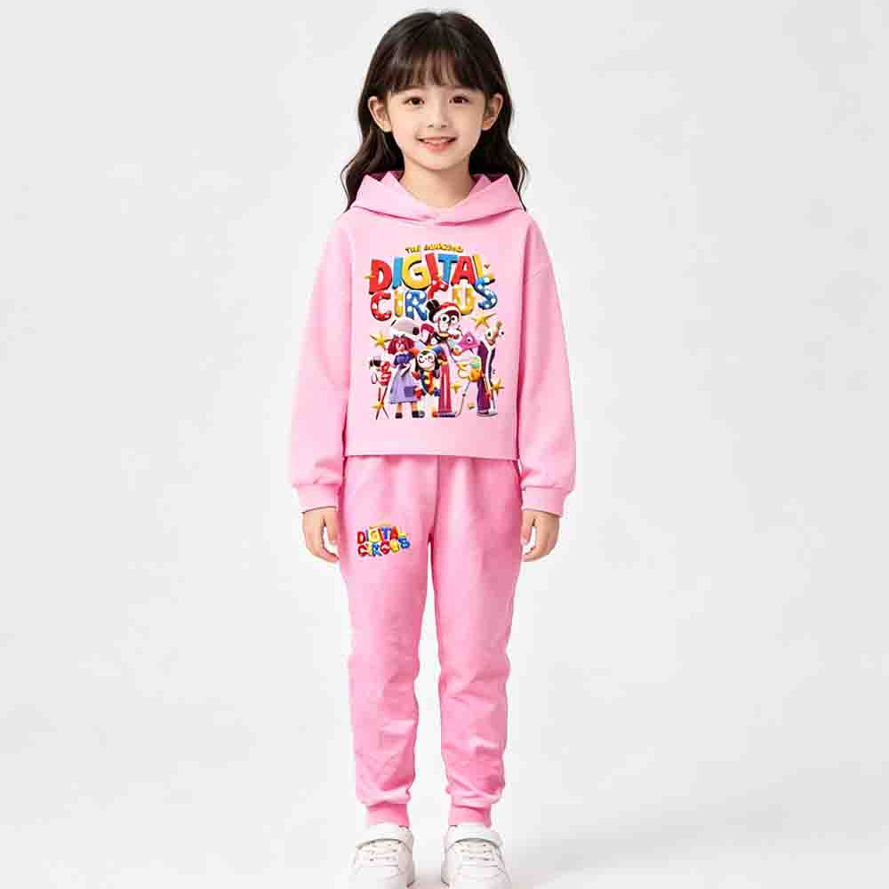 Het Geweldige Digitale Circus Meisjes Cropped Hoodie Broek Twee Delig Pak Casual Mode Pomni Opdruk Kinder Outfit