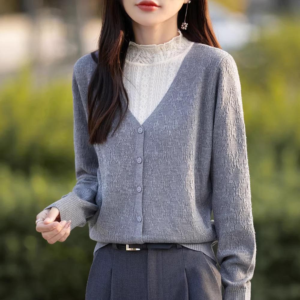 16G Fine Wool Lace Two-Piece Sweater: Delicate, Half-High Neck Knitwear for Autumn/Winter