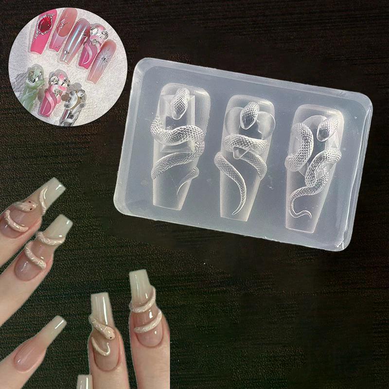 1/3 Pcs 3D Nail Silicone Carving Mold  Snake DIY Nail Decoration Art Nail Beauty Charm Silicone Nail Mold Nail Nails Products