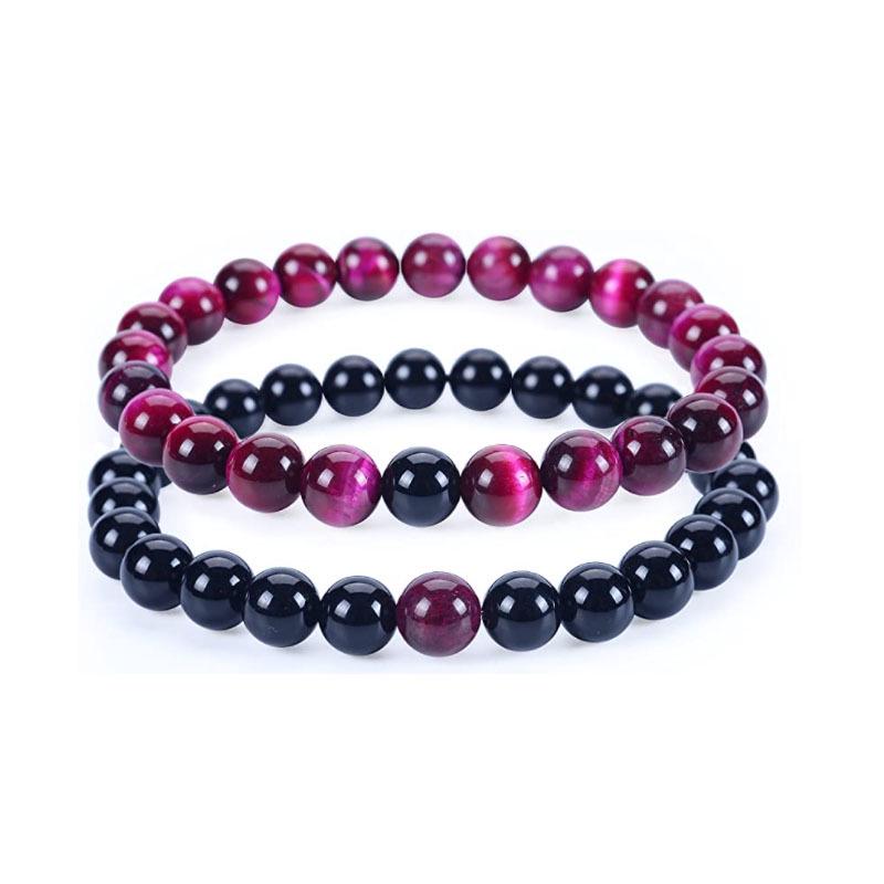 Bracelets de Couple Oeil de Tigre Mat & Pierre d'Agate - Perles de 8mm, Style Étudiant