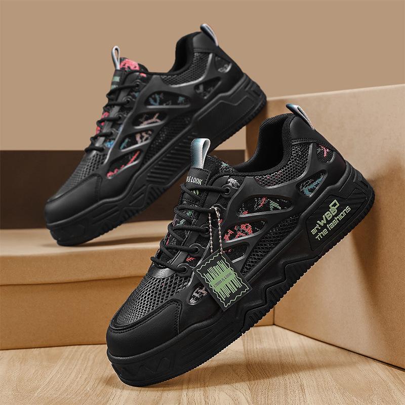 Men's Shoes 2025 New Spring Mesh Breathable Casual Board Shoes Heightening Versatile Sports Niche Design Trendy Shoes