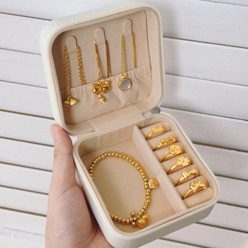 PU Leather Jewelry Box Accessory Organizer with Soft Velvets Interior Storage Case for Earrings Bracelets Necklaces