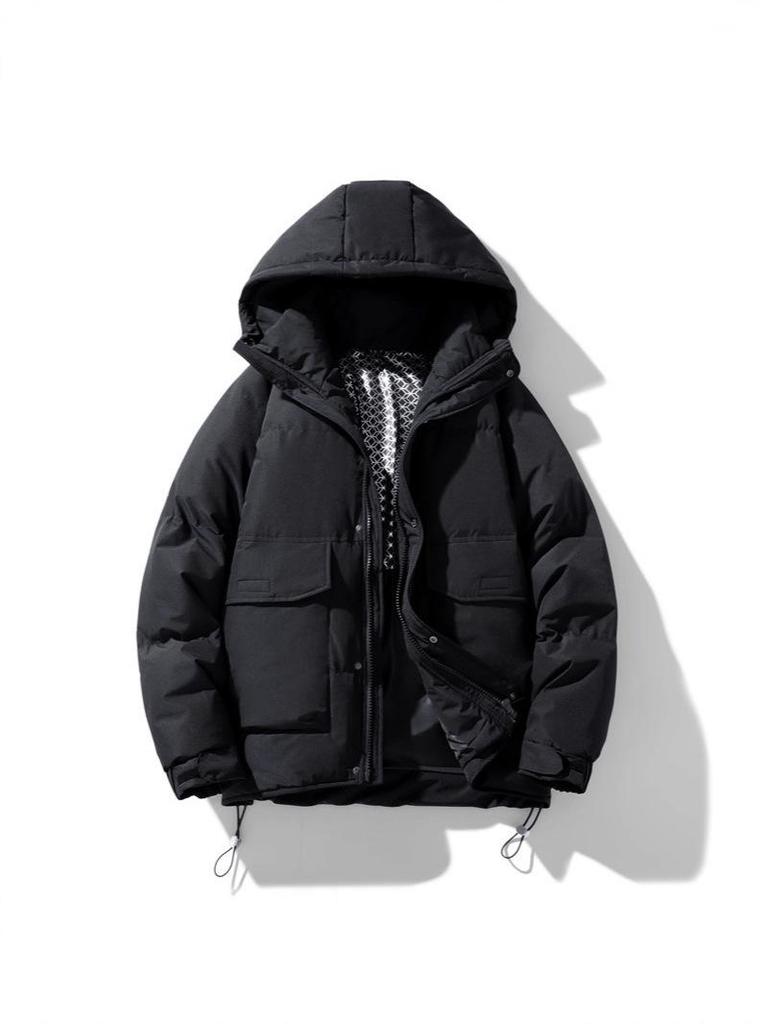 Men's 2025 Winter Down Jacket with Velvet, Hooded, Plus Size, Loose Fit for Teens and Students