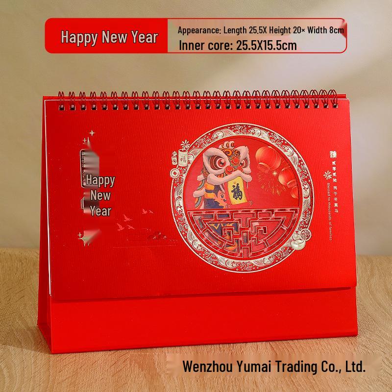 2026 3D Red Festive Desk Calendar: Fine Carving, Hollowed-out Design, Wire-o Binding, Customized Logo Option