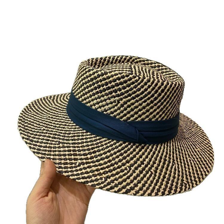 French High-end Color Matching Concave Straw Hat Women's Summer Travel Sunshade Jazz Hat Fashionable Versatile Vacation Beach Hat