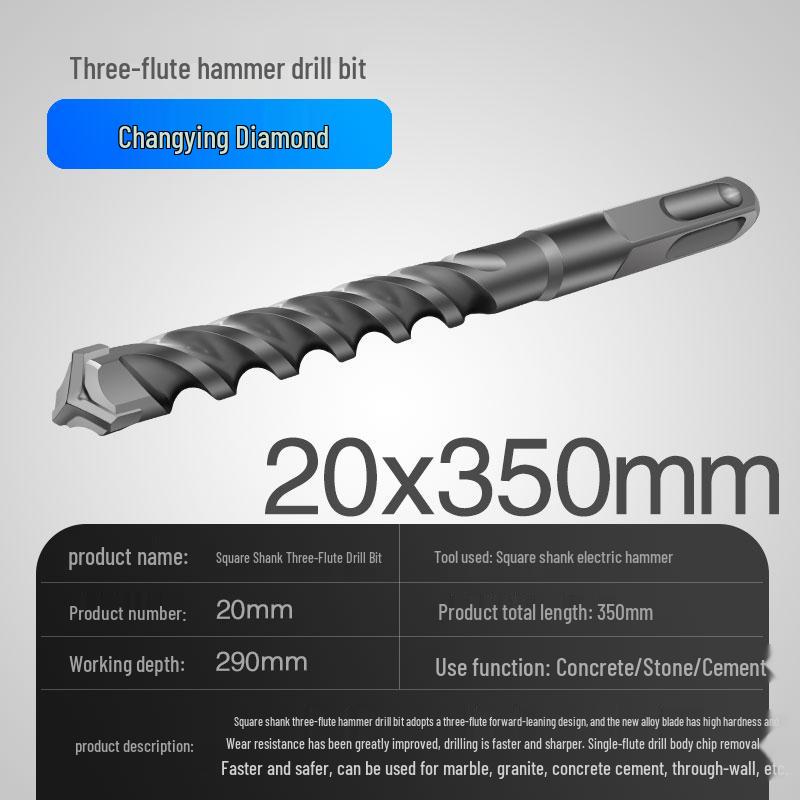 Three-Flute Round & Square Shank Drill Bit for Concrete, Cement, Rebar, Stone, Granite, Marble.