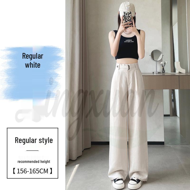 

2026 Summer Ice Silk Cotton Linen High Waist Wide Leg Pants for Women XS