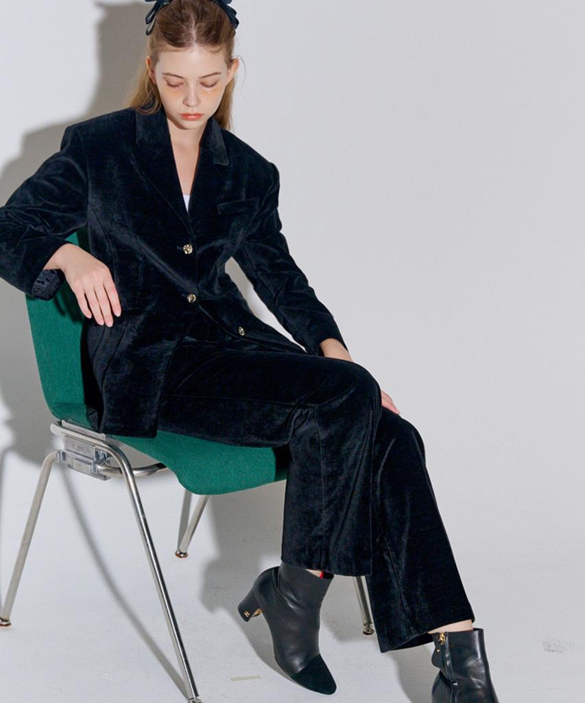 Opening Sunshine Setup Velvet Tailored Jacket + Bootcut Pants Black