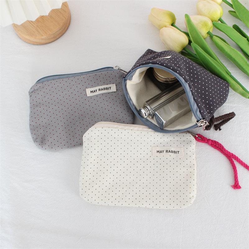 Korean Dot Love Canvas Coin Wallet Portable Mini Makeup Bag Simple Fabric Zipper Coin Purse Key Earphone ID Bag Kids Cute Purse