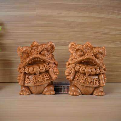 Holzschnitzerei Chinesischer Stil Niedliche kleine Löwenfiguren und Statuetten Maskottchen Haus, Zimmer, Büro, Auto Reichtum Glück Feng Shui Dekoration