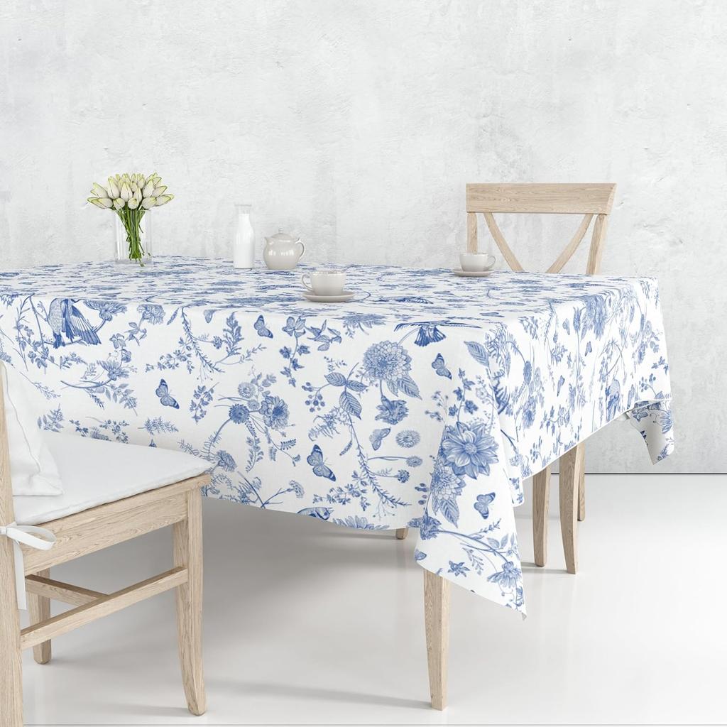 Vintage Floral Blau Weiß Blume Rechteckige Tischdecke Esszimmerdeko Wasserdichte Tischdecke Für Tisch Feiertags-Partydekoration