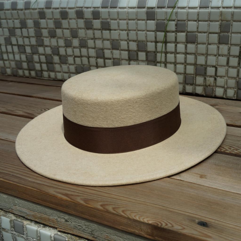 Beige Elegant Retro French Wool Flat Top Top Top Hat Women'S Autumn And Winter Japanese Korean Felt Wide Eaves British Flat Eaves