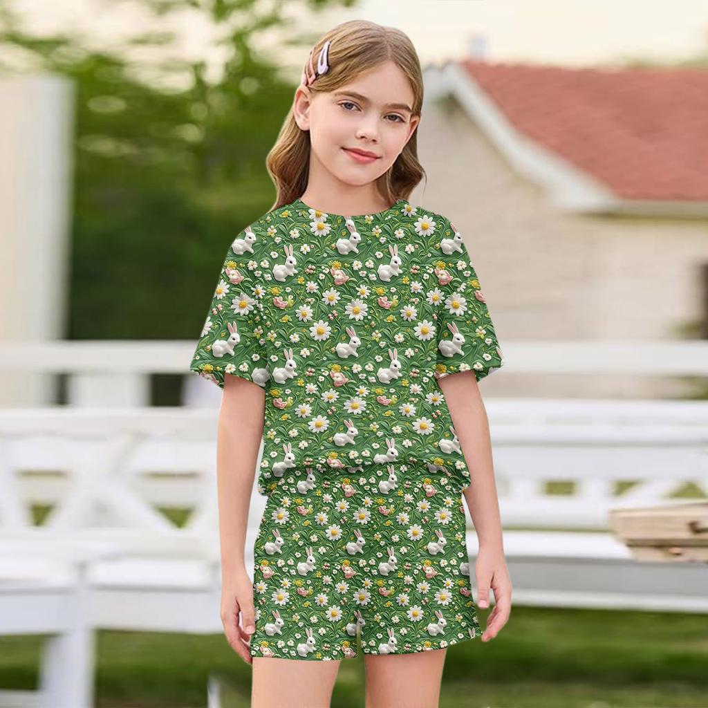 Patriotisches Kinderoutfit - Kurzarm & Shorts 2-teiliges Set für Mädchen Ostertag