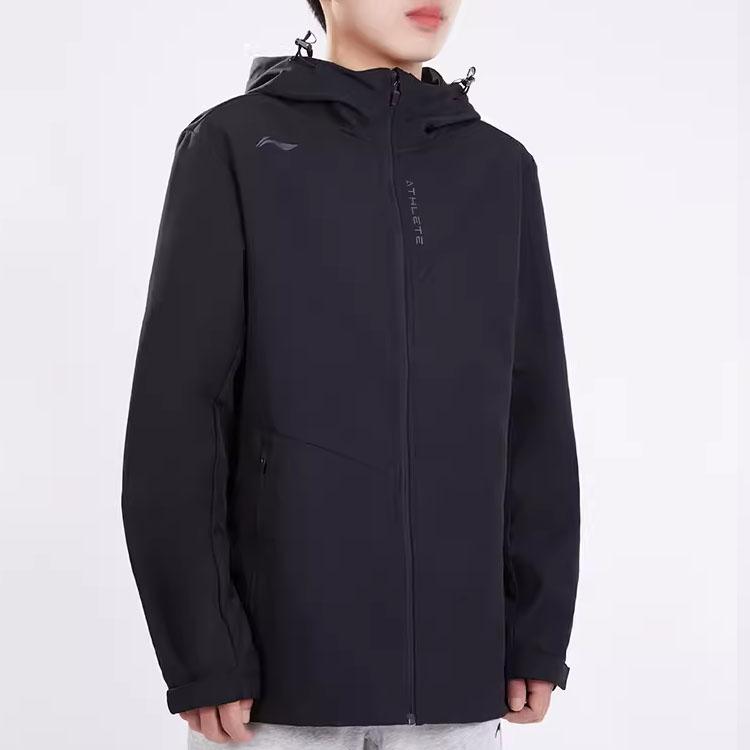 Li-Ning Solid Color Zip-Up Hooded Jacket Men jackets Black AFDT941-1