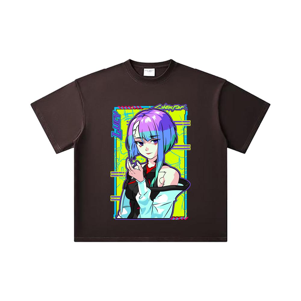 260 GSM Double Yarn 32 Count 100% Cotton Cyberpunk Edgerunners V8 Lucy Print Unisex Heavy Cotton T Shirt
