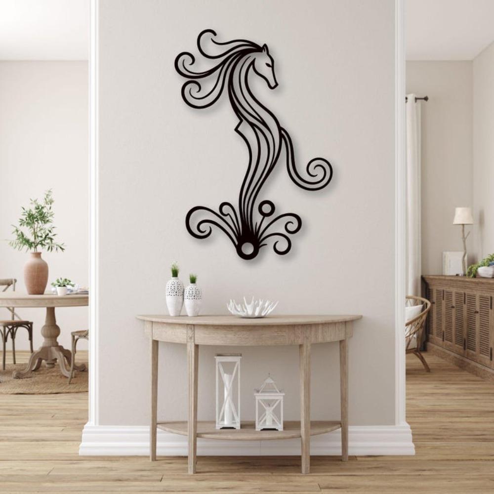 Wrought Iron Horse Head Wall Decor, Modern Animal Metal Art, Equestrian Home Decoration for Living Room, Black Abstract Sculpture