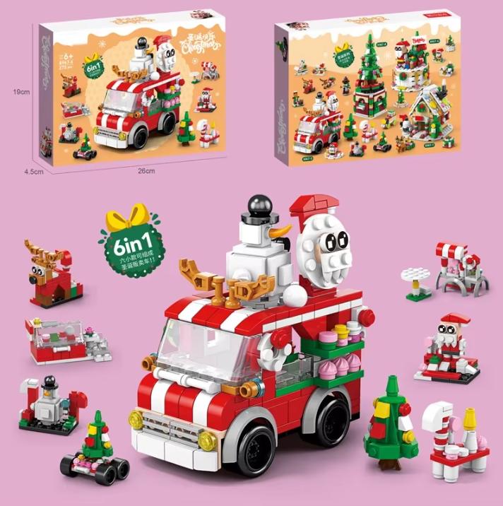 TOYLINX DIY Bricks Toys Christmas Series Building Blocks Set with Light Creative Winter Village House for Kids Xmas Gifts