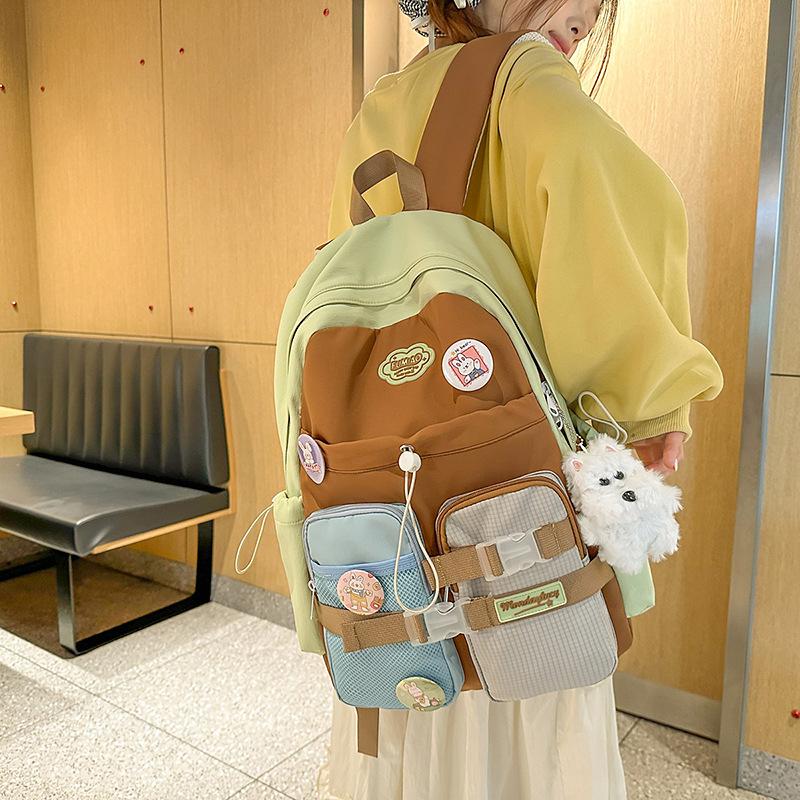 

College style small fresh contrasting color student schoolbag spring new large capacity junior high school backpack морская волна